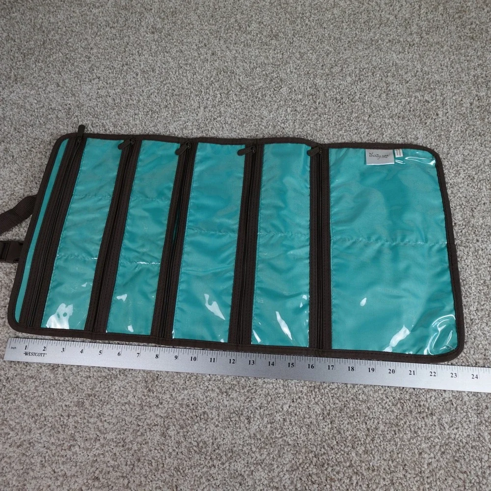 Thirty-One‎ Uptown Jewelry Bag Sea Plaid Toiletry Makeup Organizer Bag